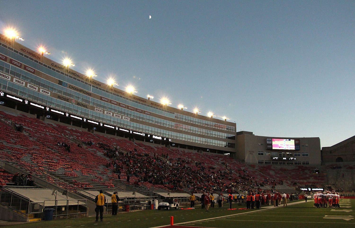 The moon shines down on Camp Randall Stadium in Madison, Thursday, Nov. 19, 2015.