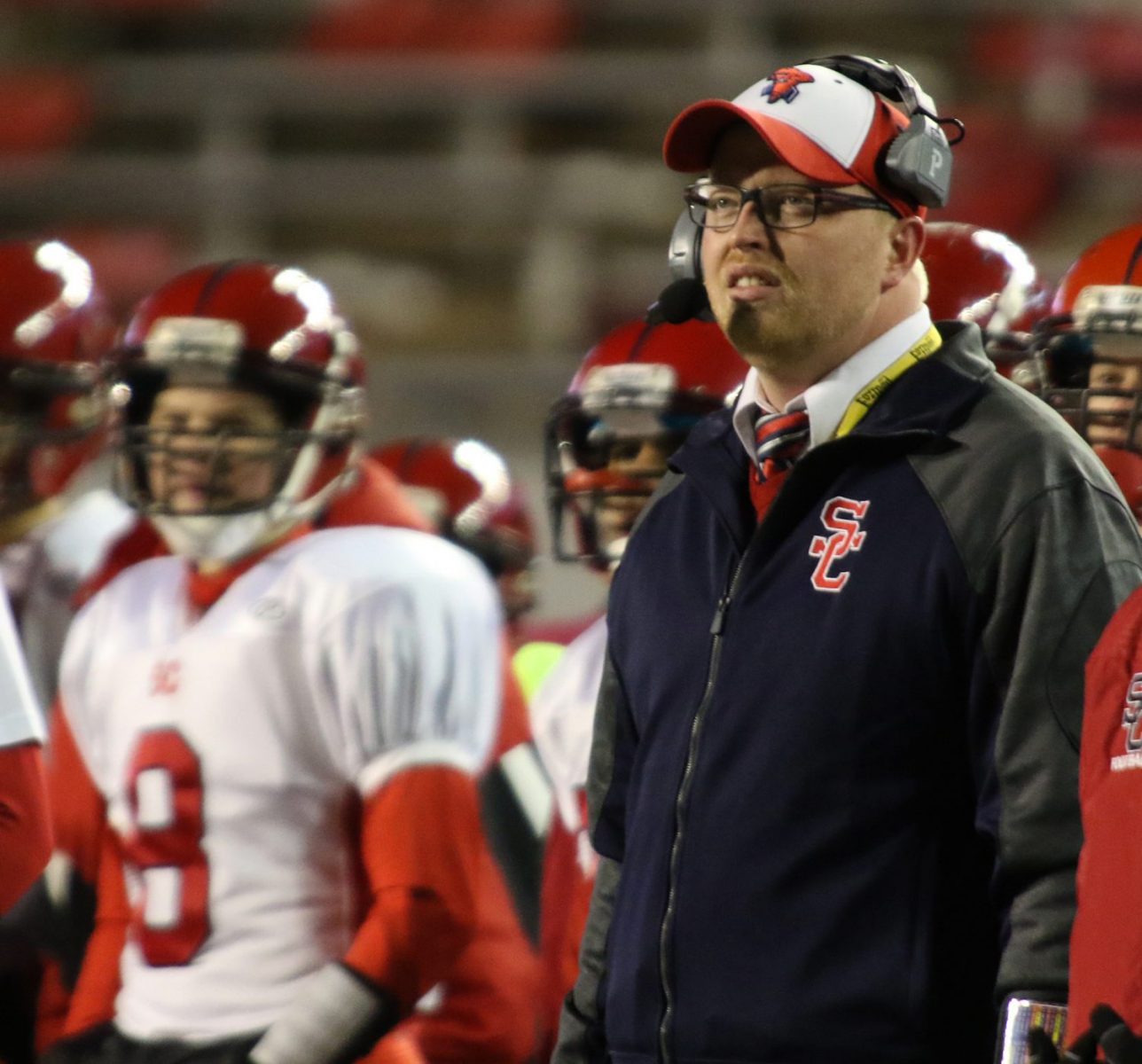 Spencer/Columbus coach Jason Gorst watches the action in the third quarter as the Rockets lost to Amherst 42-0 in the WIAA Division 5 State Championship Game at Camp Randall Stadium in Madison, Thursday, Nov. 19, 2015.