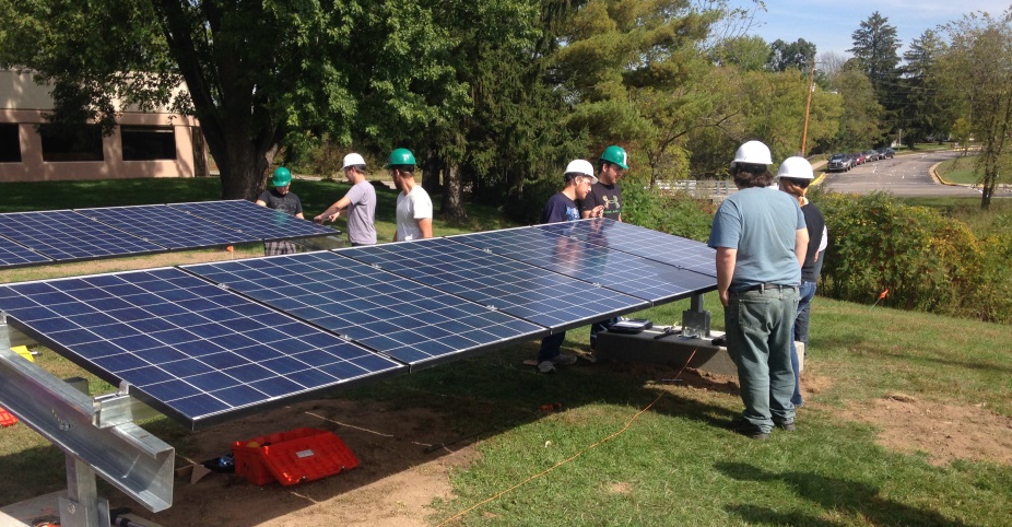 Mid-State Technical College and Pittsville students install a photovoltaic system at Pittsville High School.