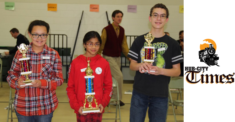 Pictured left to right: Simone Chaney, Sonia Dissanayake, and Evan Grassman were the top finishers in the Citywide Geography Bee held on Jan. 11.