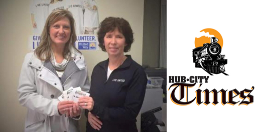 Katie Officer, left, donated her shopping spree winnings worth $300 to those less fortunate. Here she stands with Marshfield Area United Way Executive Director Paula Jero. The money will go to families that Marshfield Area United Way serves.