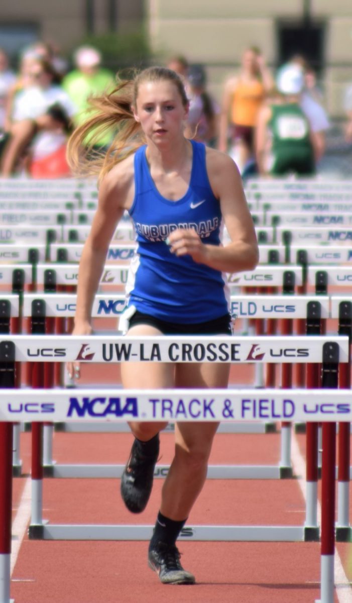 Auburndale's Sylviann Momont runs the 100-meter hurdles at the 2016 WIAA State Track and Field Championships at the University of Wisconsin-La Crosse on June 3. Taking eighth in 16.95 seconds, she qualified for Saturday’s finals.