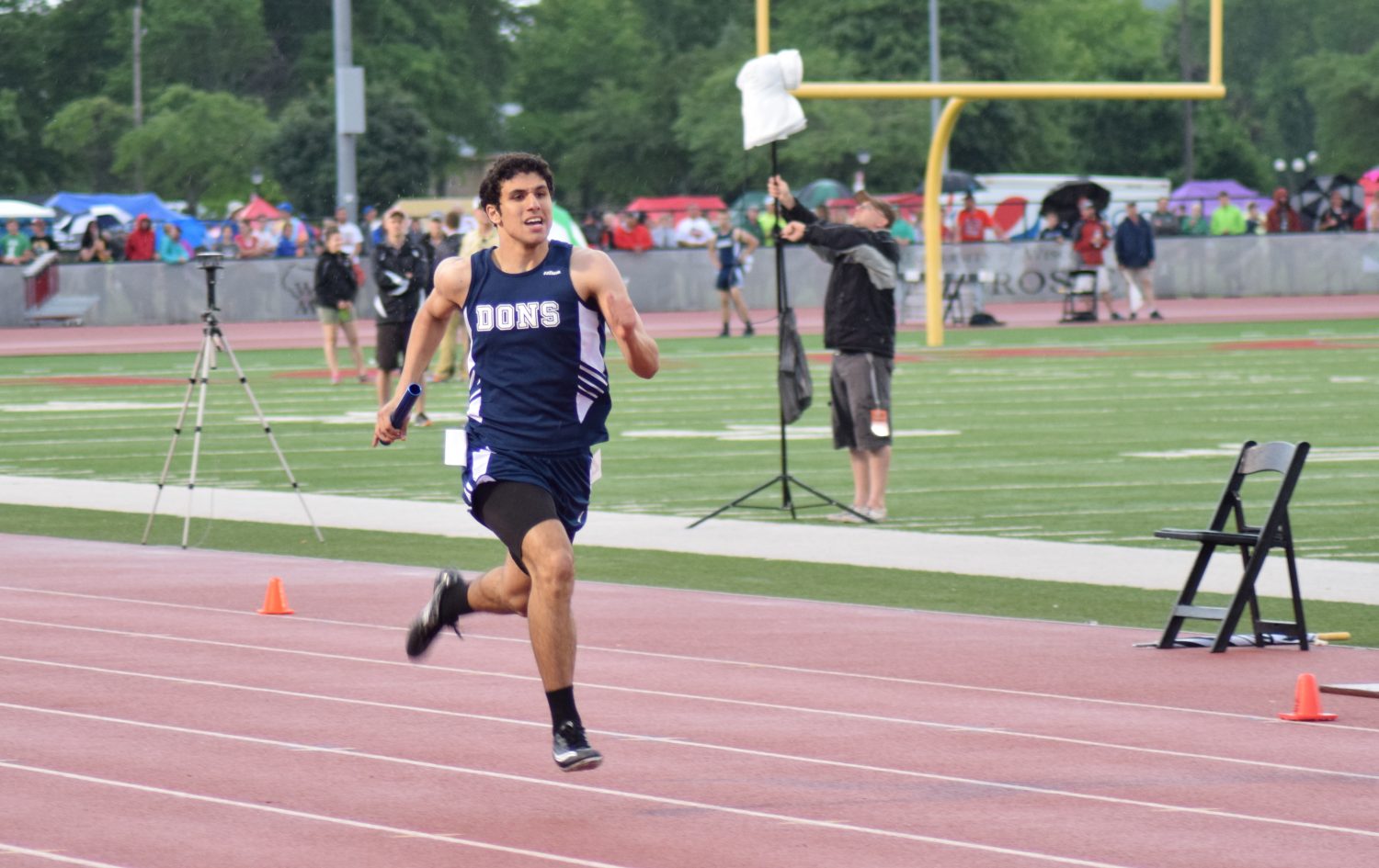 Farid Torbey runs the anchor leg of Marshfield Columbus Catholic's boys 800-meter relay at the 2016 WIAA State Track & Field Championships at the University of Wisconsin-La Crosse on June 3. The team finished in 1:35.30, earning the 10th and last spot in Saturday's finals.