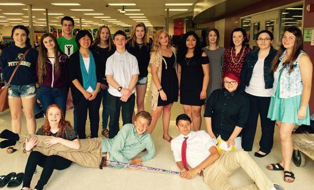 The pictured students participated in the State French Speaking Competition on May 14. On floor left to right: Audrianna Scheppler, Micah Houk, Nathaniel Ronan. Kneeling: Jordin Blachut. Front row standing left to right: Olivia Heinzen, Aliyah Grammatikopoulous, Nina Hashimoto, Eben Lonsdale, Brianna Meyer, Aylin Villalba, Haley Steines, Michaela Schar, Olivia Page, Abbie Ryta. Back row left to right: Sean Bailey, Makayla Carle, Skylar Faber.