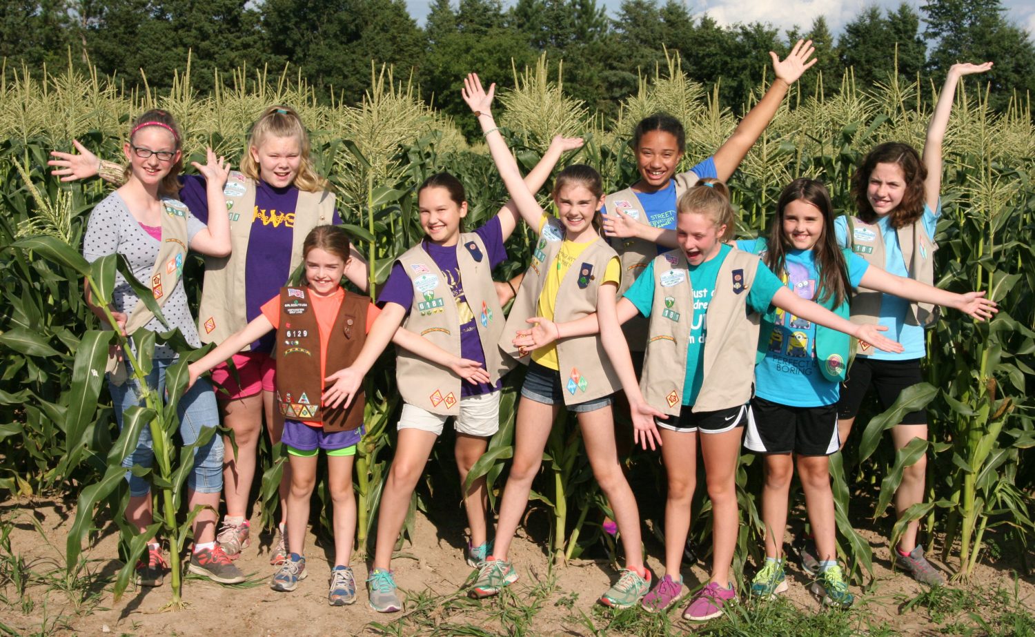 Members of Girl Scout Troop 6181 are (left to right) Kiarra Grosbier, Kylee Pankratz, Maddie Kloos, Emma Tarter, Allie Kloos, Ava Sainterme, Maren Hamill, Jackie Kloos, and Charlotte Johnson. Not pictured are members Kairi Kim and Cameron Gluege.