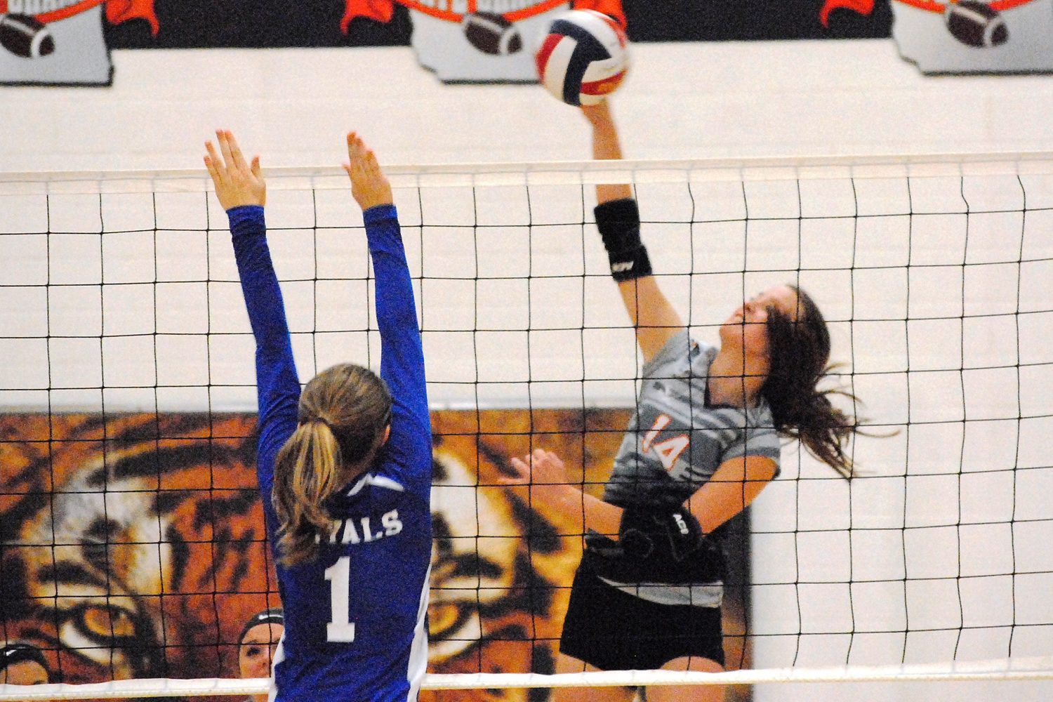 Stratford’s Mazie Nagel puts down a spike during the Tigers’ 3-0 win over Wisconsin Rapids Assumption on Tuesday night at Stratford High School. Nagel and the Tigers are off to a 2-1 start in the Marawood Conference South Division this season.