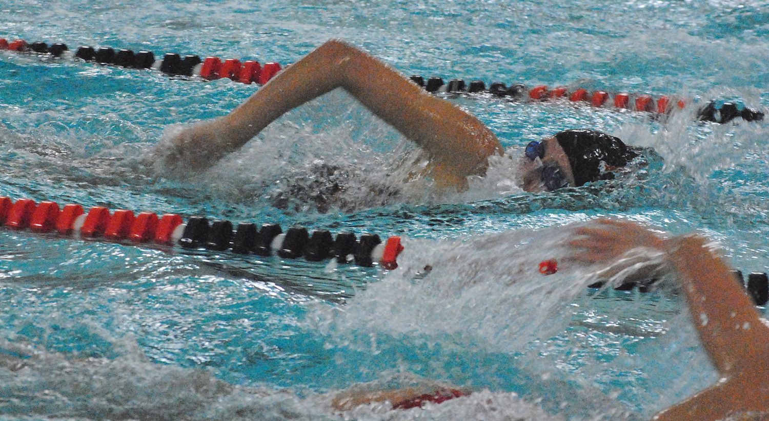 Marshfield senior Grace Hilbelink competes in the 200-yard freestyle during the Tigers home meet against Wisconsin Rapids on Tuesday at Marshfield High School.