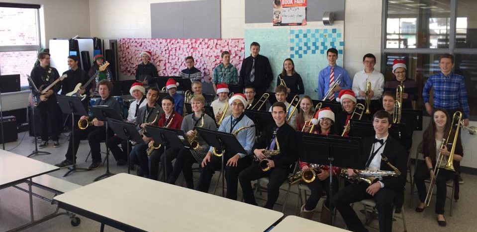 The Marshfield High School jazz band performs at Marshfield Middle School.