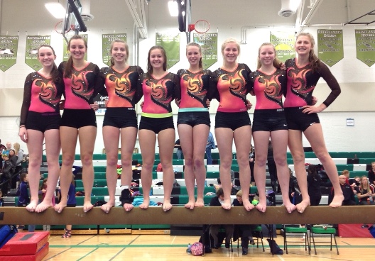 Members of the Marshfield gymnastics team that competed at the Snowflake Invitational on Saturday at Rhinelander High School are, from left, Bailey Schmidt, Ciera Neufeld, Macey Smith, Brooke McGrath, Melanie Hafenbredl, Emma Haugen, Isabelle Jensen, and Ally Bakke.