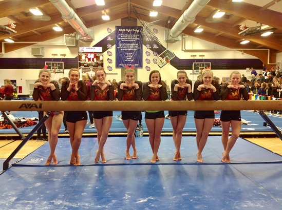 The Marshfield gymnastics team finished third at the Great Northern Conference Meet on Saturday at Mosinee High School. Team members are, from left, Ally Bakke, Makenna Gramza, Bailey Schmitt, Macey Smith, Brooke McGrath, Melanie Hafenbredl, Emma Haugen, and Isabelle Jensen. Not pictured: Ciera Neufeld.