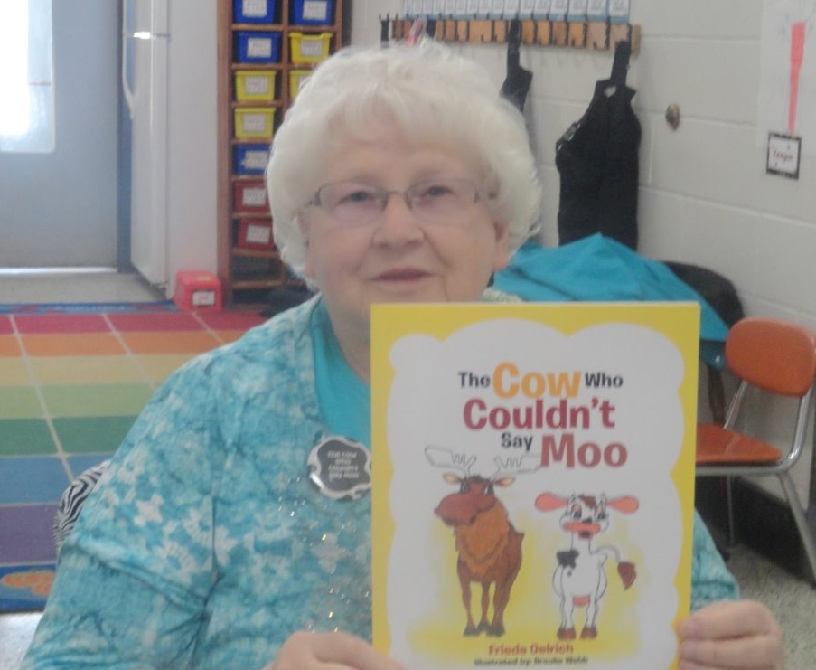 Frieda Oelrich, retired Spencer teacher, has authored two children’s books, one of which is "The Cow Who Couldn't Say Moo."
