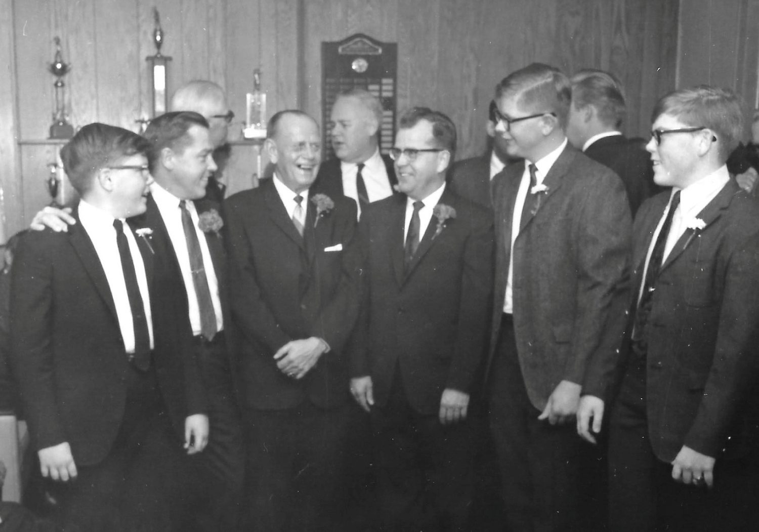 Harry C. Wenzel, who would carry on the Wenzel’s Farm legacy after his father’s, William’s, passing, is surrounded by his sons and grandsons. Pictured (from left) are Steve, William F., Harry C., Harry J., Russ, and Bill Wenzel.