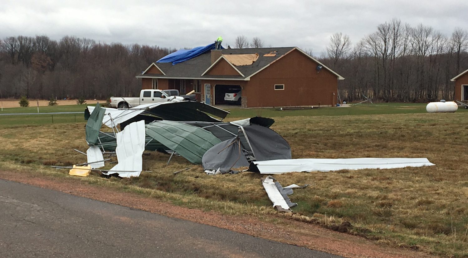 One home in the Sloping Meadow area experienced structural damage from high winds.