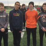 From left: The Marshfield boys 3,200 relay team of Paul Fischer, Nathanial Phillips, Alex Wehrman, and Addison Hill won the race at the 2017 Wisconsin Valley Conference Track Relays on May 2 at D.C. Everest High School.
