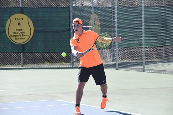 Marshfield’s No. 1 singles player Evan Fait won his match in straight sets Thursday as the Tigers beat Wisconsin Rapids 4-3 at the Boson Tennis Complex.