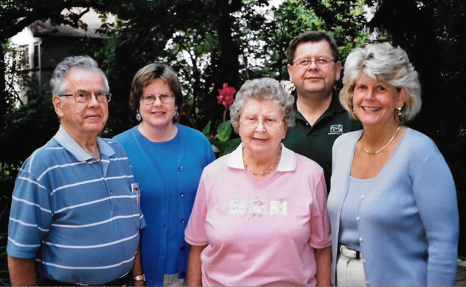 From left: Harry J., Judy, Violet, Russ, and Nancy Wenzel in 2002.