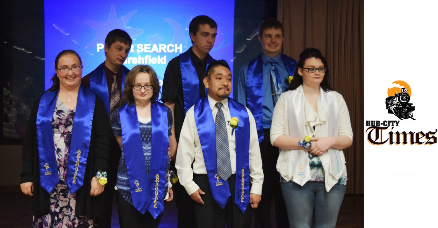 2017 Project SEARCH graduates are (back row from left) Kyle Vruwink, Alex Jensen, John Literski, (front row from left) Brittany Kraft, Betsy Grell, Miguel Hernandez, Kali Kilty, and (not pictured) Danny Malecki.