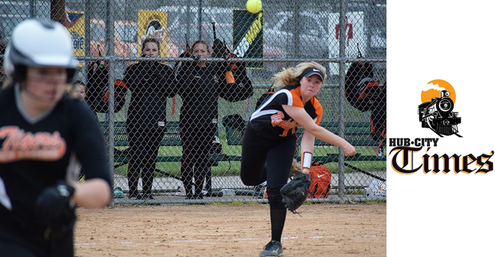 Marshfield third baseman Melissa Roberts fires a throw to first for an out during the Tigers’ WIAA Division 1 regional semifinal win over New Richmond on Tuesday at the Marshfield Fairgrounds.