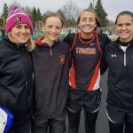 The Marshfield girls triple jump team is a conference champion after winning the event at the 2017 Wisconsin Valley Conference Track Relays on May 2 at D.C. Everest High School. Coach Ali Luedtke, left, is shown with team members Kaydee Johnson, Meg Bryan, and Maddie Nikolai.