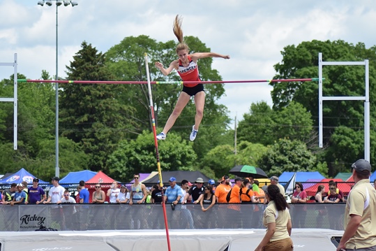 Spencer’s Johanna Ellefson clears the bar in the girls Division 3 pole vault at the 2016 WIAA State Track & Field Championships at the University of Wisconsin-La Crosse. She won the event with a vault of 11 feet and is back at this year’s state meet to defend her title.
