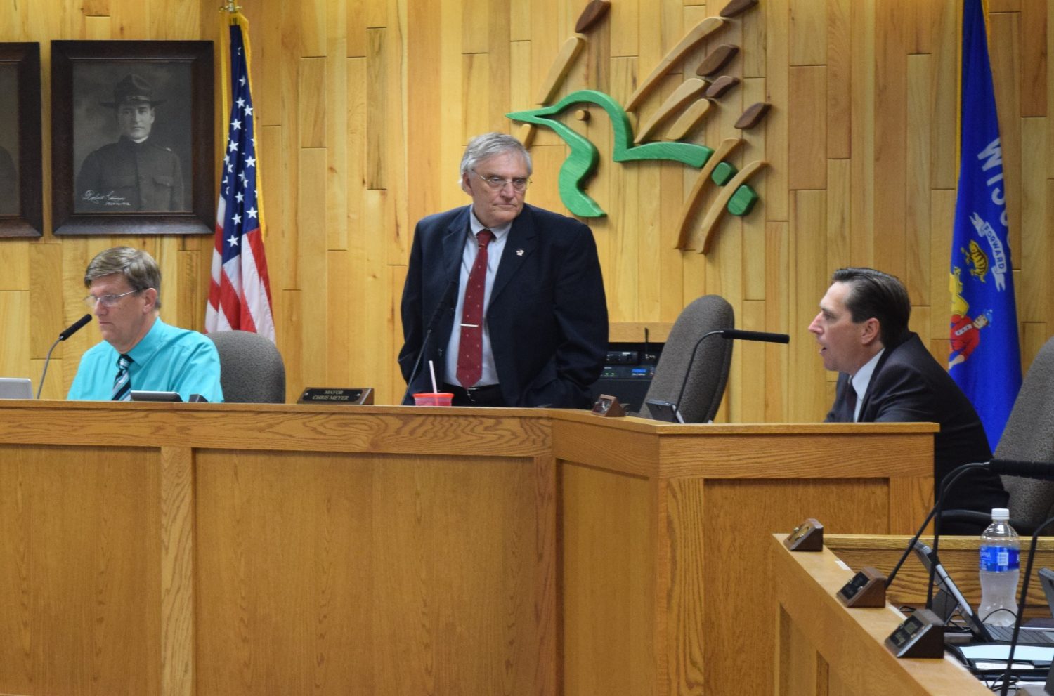 Marshfield Common Council president Ed Wagner, center, leads the discussion and vote on the Marshfield Medical Center blighting resolution during the Aug. 8 meeting.