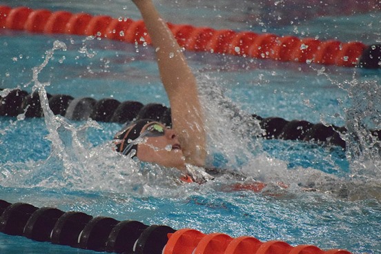 Marshfield’s Erika Roeglin competes in the 100-yard individual medley during the Chase the Tiger Invitational on Wednesday at Marshfield High School.