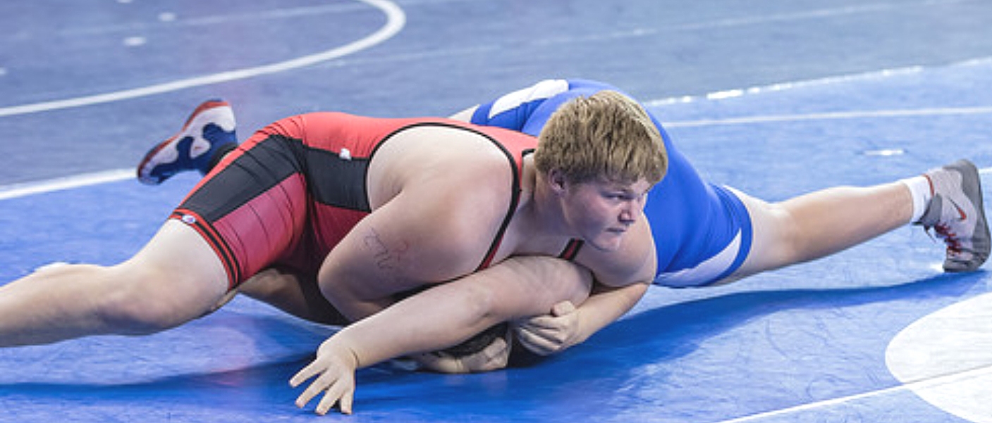 Logan Zschernitz of Spencer works on a pin while competing at the U.S. Marine Corps Cadet/Junior National Wrestling Championships, which were held July 14-22 in Fargo, North Dakota. Zschernitz, wrestling for Team Wisconsin, finished second in the Greco-Roman portion and fifth in freestyle at the weeklong event.