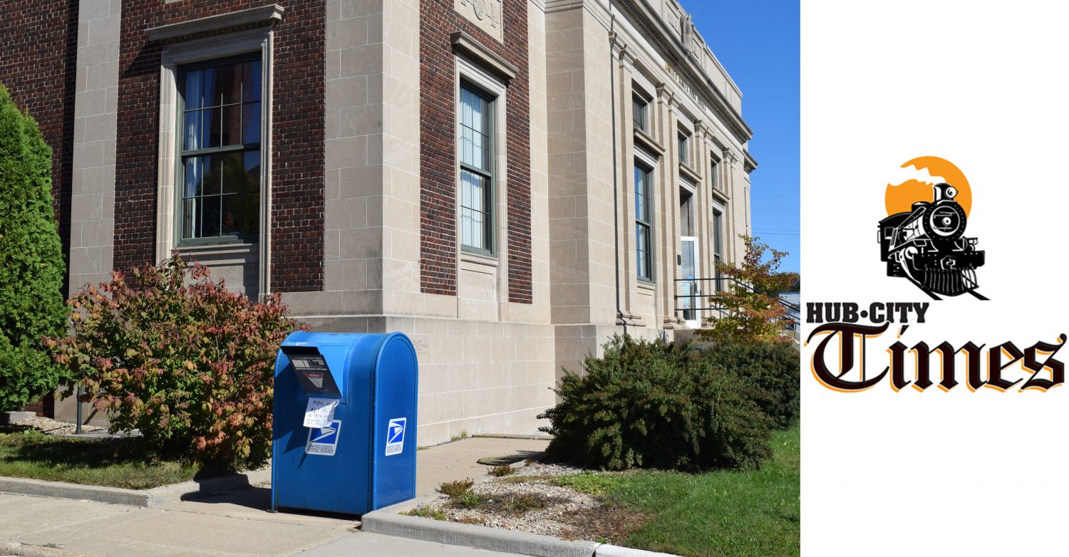 Mail drop-off boxes displaced by the construction of the Wenzel Family Plaza have been relocated to the front of the post office.