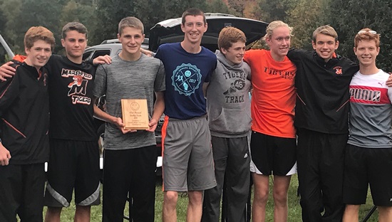 The Marshfield boys cross country team won the Division 1 Small Division team title on Saturday at the Smiley Cross Country Invitational in Wausau. Team members are, from left, Joseph McKee, Addison Hill, Jordan Dzikowich, Jared Oemig, Joshua McKee, Eli Swanson, Jacob Dick, and Carter Chojnacki.