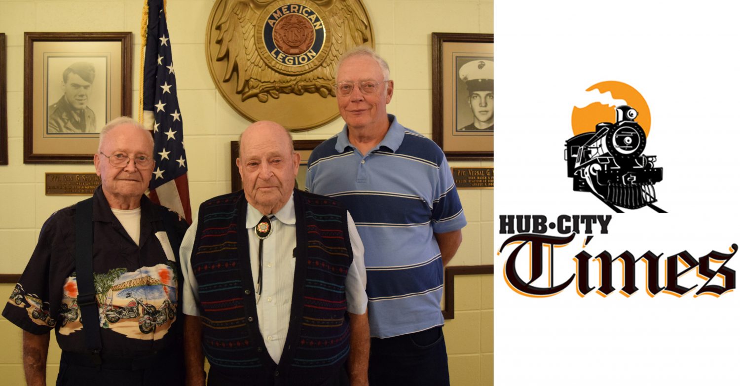 From left: Retired members of the American Legion Honor Guard Matt Pankratz, Lawrence Pankratz, Jim Jirschele, and (not pictured) Cliff Rogney were recognized at a Sept. 14 ceremony at the American Legion Post 54.