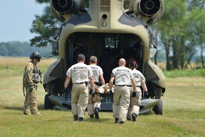 A Wisconsin-1 Disaster Medical Assistance Team trains for evacuations with military units during the July Patriot Exercise at Volk Field Combat Readiness Training Center in Camp Douglas. Mid-State instructor Steve Bakos participated in the training and was deployed in the area affected by Hurricane Harvey.
