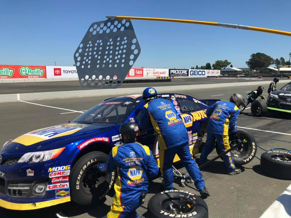 Kraus gets new tires during the June 22 Sonoma race.